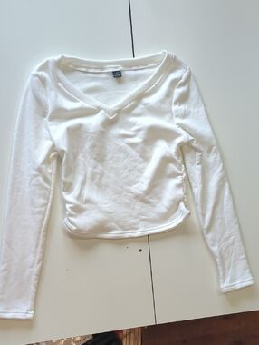 White Long Sleeve Ruched Sweater - Girls' Size L